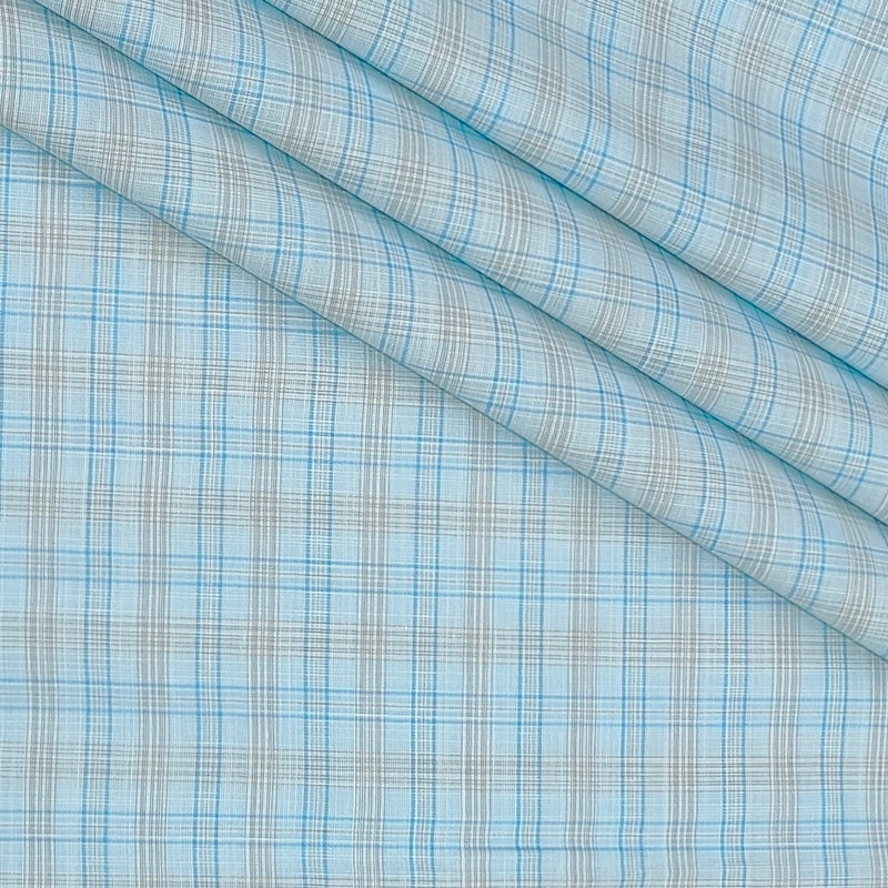 Shirt Fabric Arvind Poly Cotton Wrinkle Free Check Colour Light Firozi