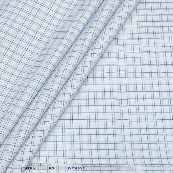 Shirt Fabric Arvind Poly Cotton Wrinkle Free Check Colour Blue N White