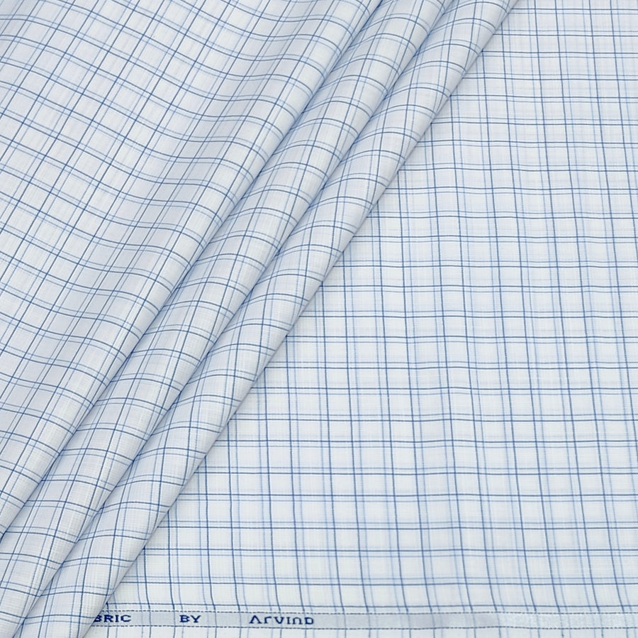 Shirt Fabric Arvind Poly Cotton Wrinkle Free Check Colour Blue N White