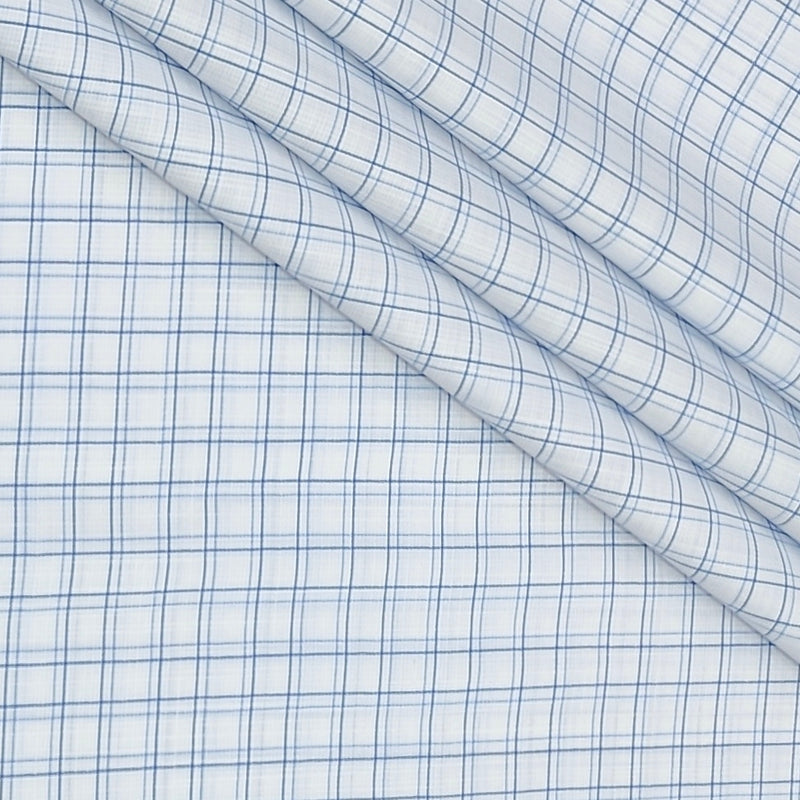 Shirt Fabric Arvind Poly Cotton Wrinkle Free Check Colour Blue N White