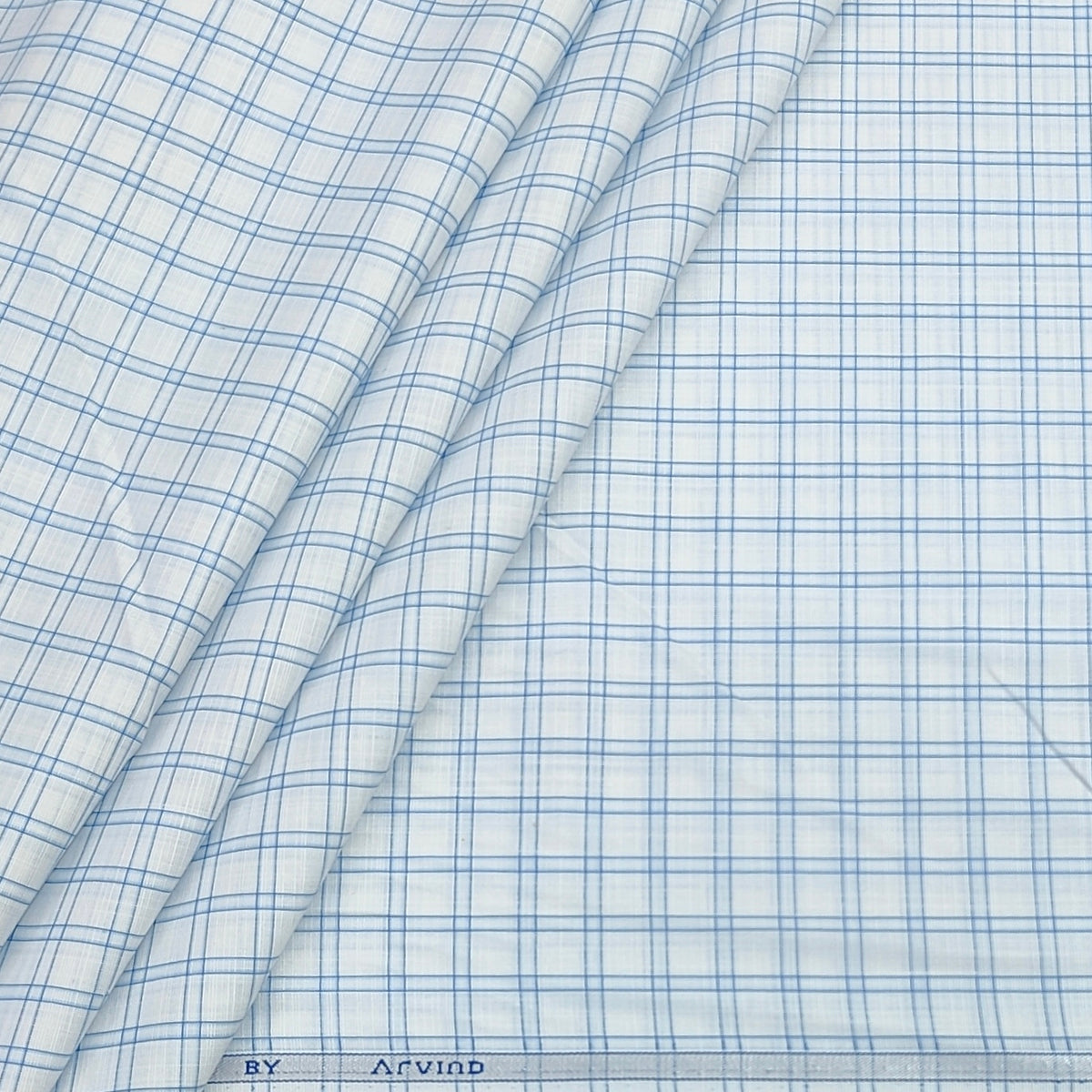 Shirt Fabric Arvind Poly Cotton Wrinkle Free Check Colour Light Blue N White