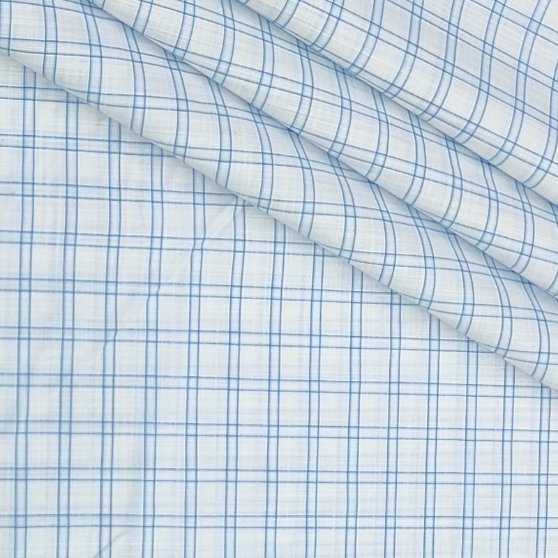 Shirt Fabric Arvind Poly Cotton Wrinkle Free Check Colour Light Blue N White