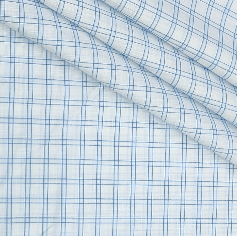 Shirt Fabric Arvind Poly Cotton Wrinkle Free Check Colour Light Blue N White