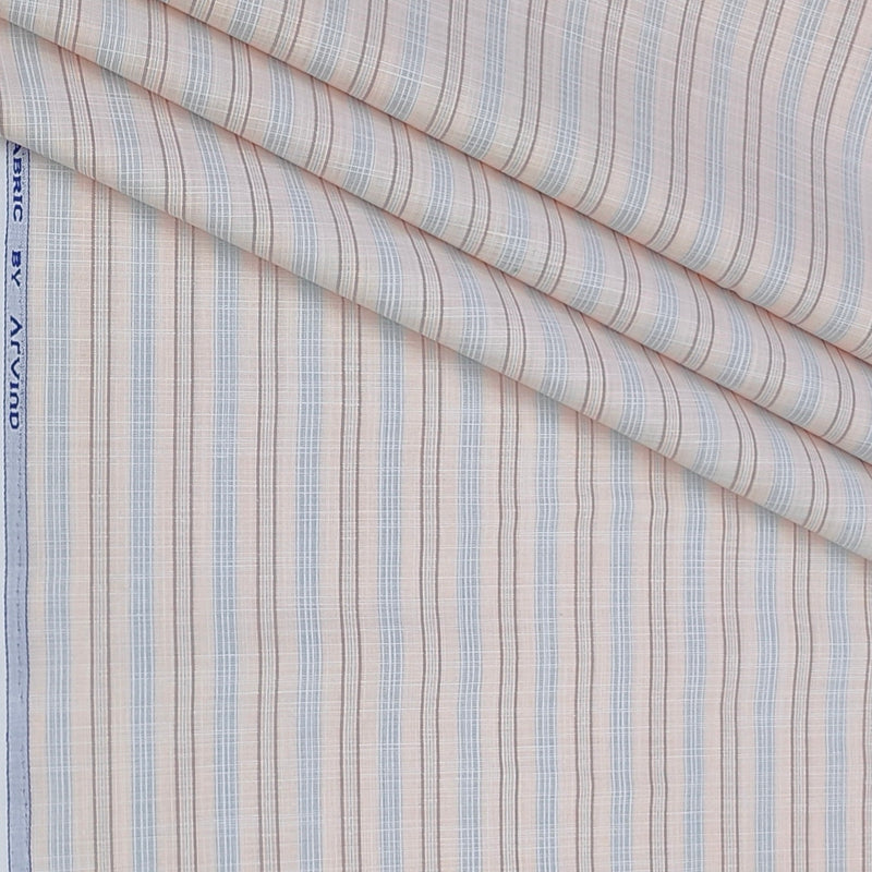 Shirt Fabric Arvind Poly Cotton Wrinkle Free Lining With Slub Colour Light Peach