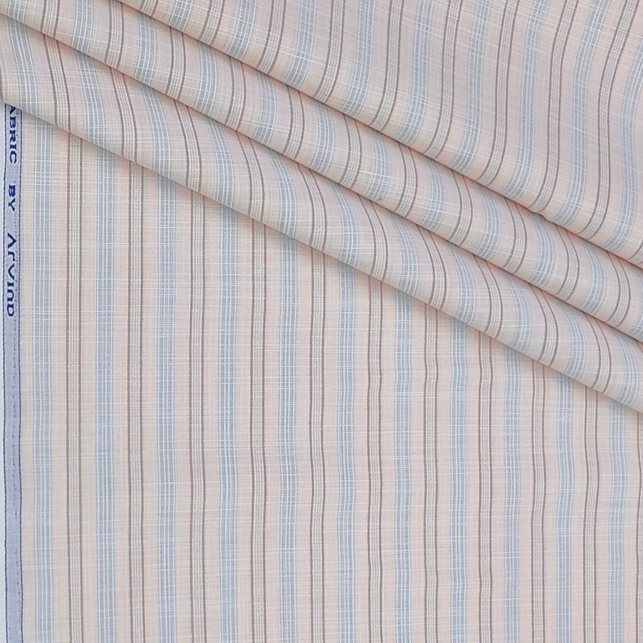 Shirt Fabric Arvind Poly Cotton Wrinkle Free Lining With Slub Colour Light Peach