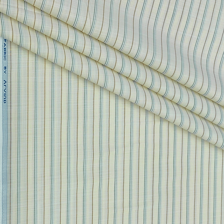 Shirt Fabric Arvind Poly Cotton Wrinkle Free Lining With Slub Colour Ash Cream