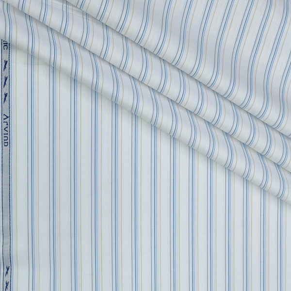Shirt Fabric Arvind Poly Cotton Wrinkle Free Broad Lining Colour Blue N White