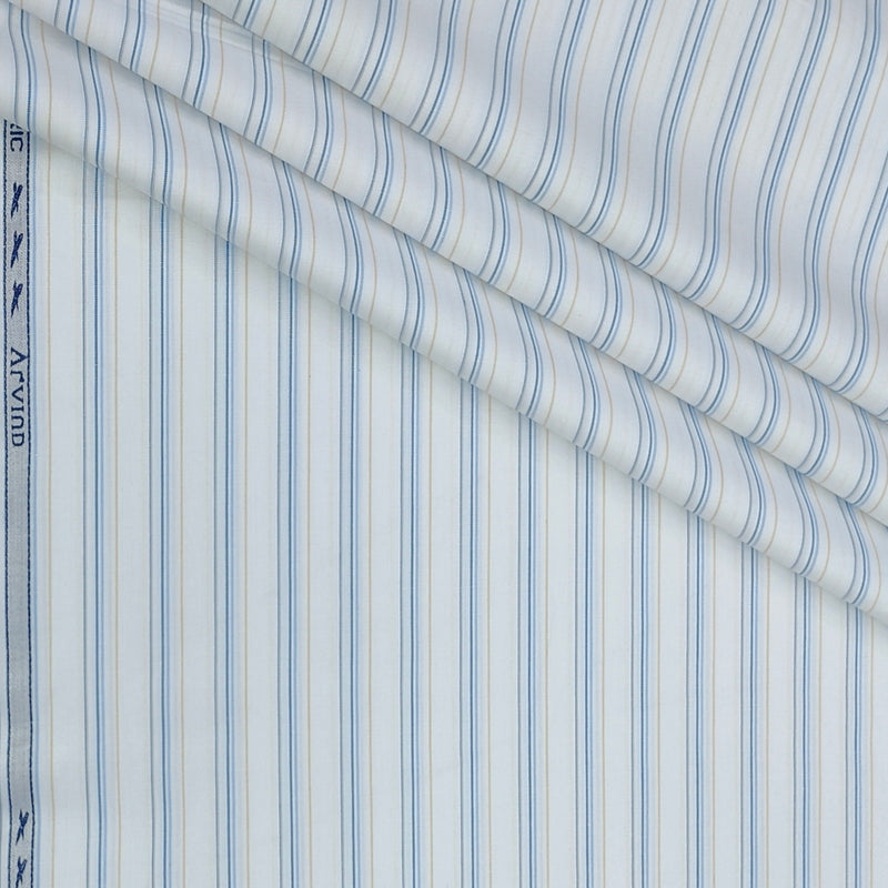 Shirt Fabric Arvind Poly Cotton Wrinkle Free Broad Lining Colour Blue N White