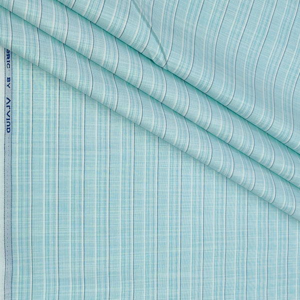 Shirt Fabric Arvind Poly Cotton Wrinkle Free Broad Lining With Slub Colour Mint Green