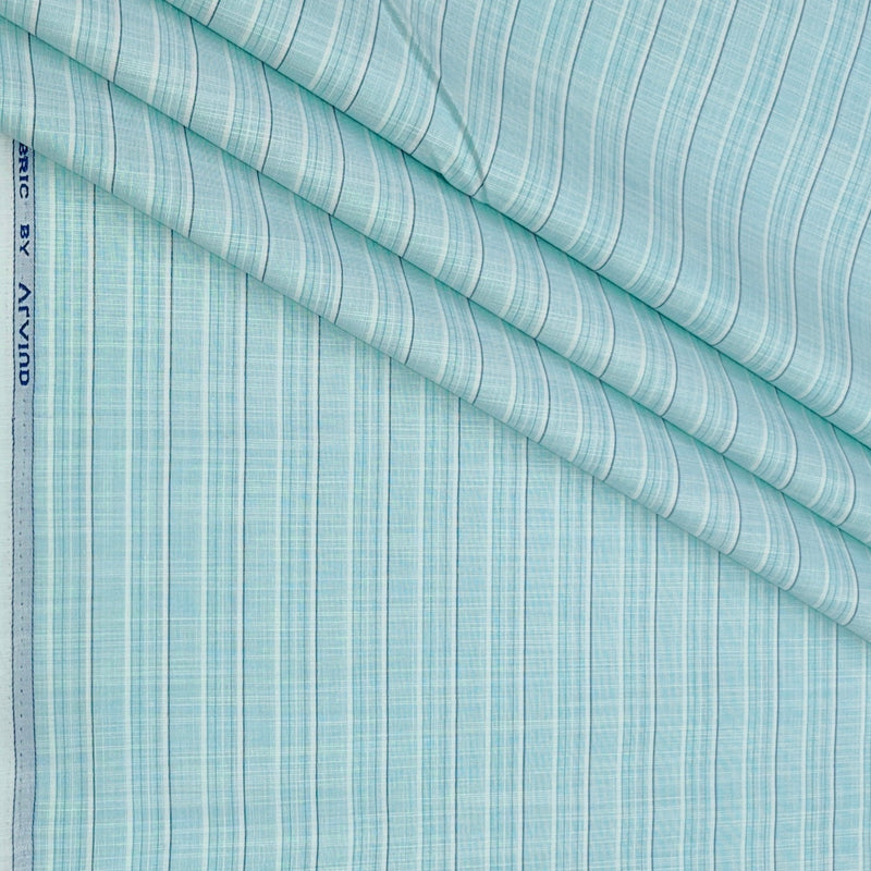 Shirt Fabric Arvind Poly Cotton Wrinkle Free Broad Lining With Slub Colour Mint Green