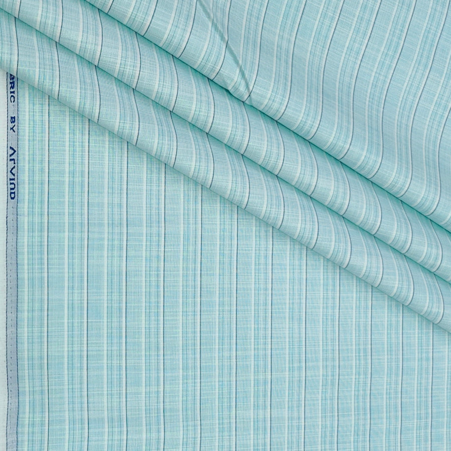 Shirt Fabric Arvind Poly Cotton Wrinkle Free Broad Lining With Slub Colour Mint Green