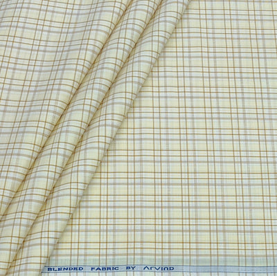 Shirt Fabric Arvind Poly Cotton Wrinkle Free Check Colour Light Brown