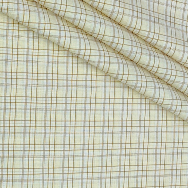 Shirt Fabric Arvind Poly Cotton Wrinkle Free Check Colour Light Brown
