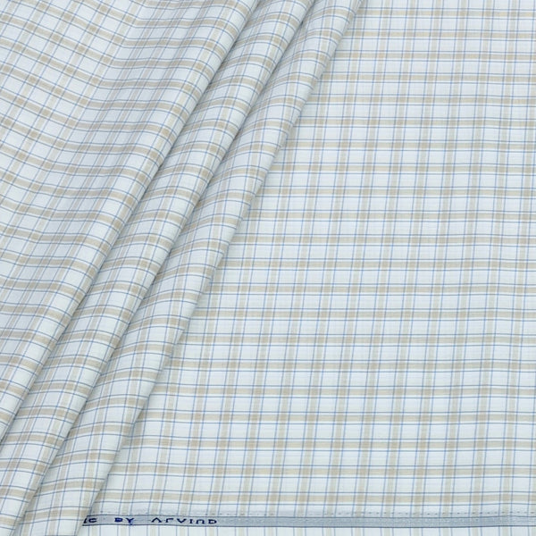 Shirt Fabric Arvind Poly Cotton Wrinkle Free Check Colour Brown N White