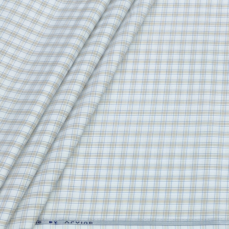 Shirt Fabric Arvind Poly Cotton Wrinkle Free Check Colour Brown N White