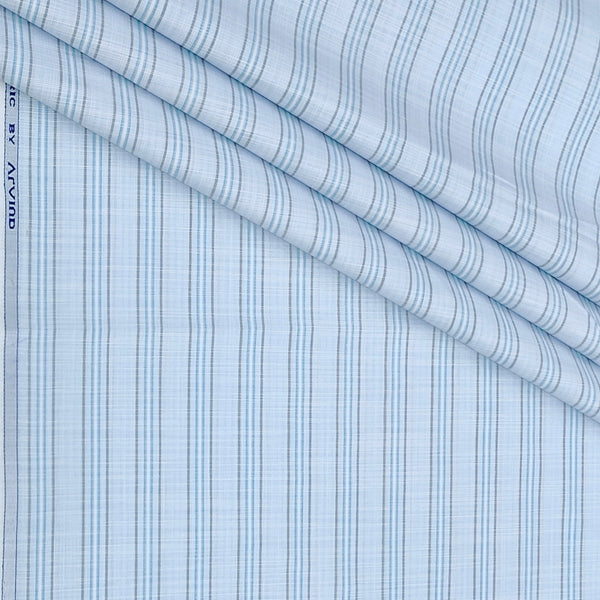 Shirt Fabric Arvind Poly Cotton Wrinkle Free Broad Lining With Slub Colour Sky Blue
