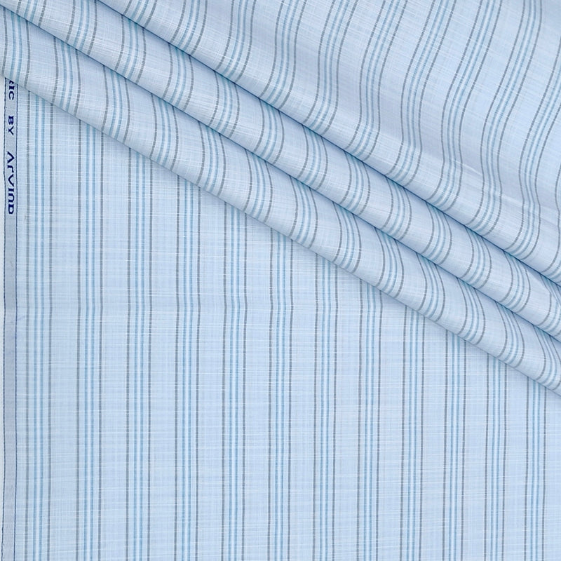 Shirt Fabric Arvind Poly Cotton Wrinkle Free Broad Lining With Slub Colour Sky Blue