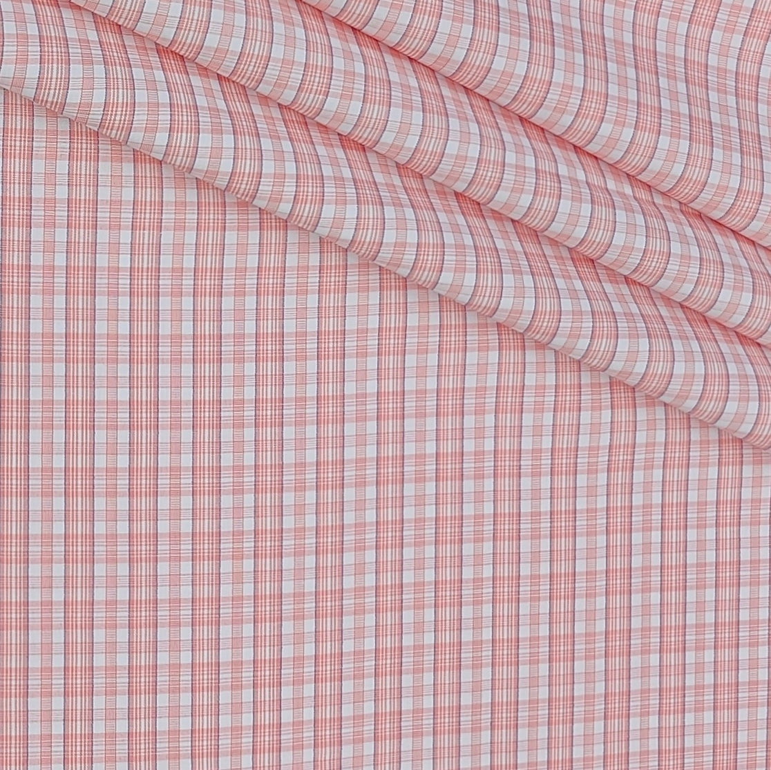 Shirt Fabric Donear Poly Cotton Wrinkle Free Check Colour Light Pink