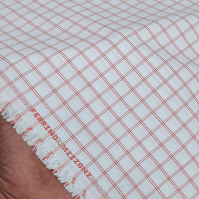 Shirt Fabric Ferrino Mizzoni  Poly Cotton Wrinkle Free Check Colour Faded Red N White