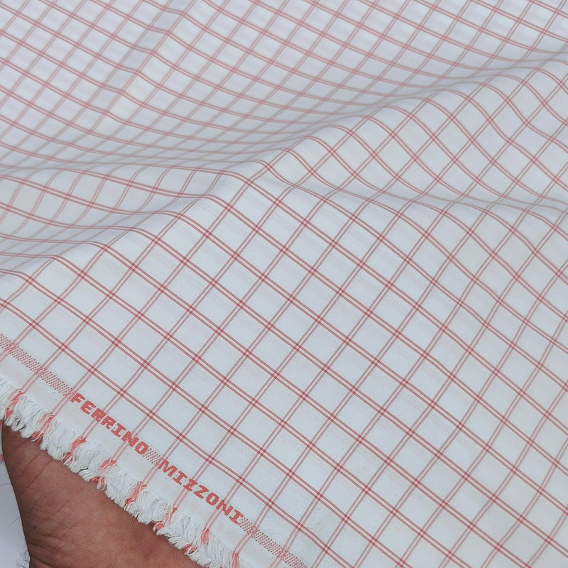 Shirt Fabric Ferrino Mizzoni  Poly Cotton Wrinkle Free Check Colour Faded Red N White