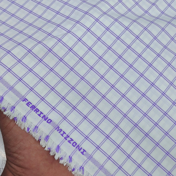 Shirt Fabric Ferrino Mizzoni  Poly Cotton Wrinkle Free Check Colour Lavender N White