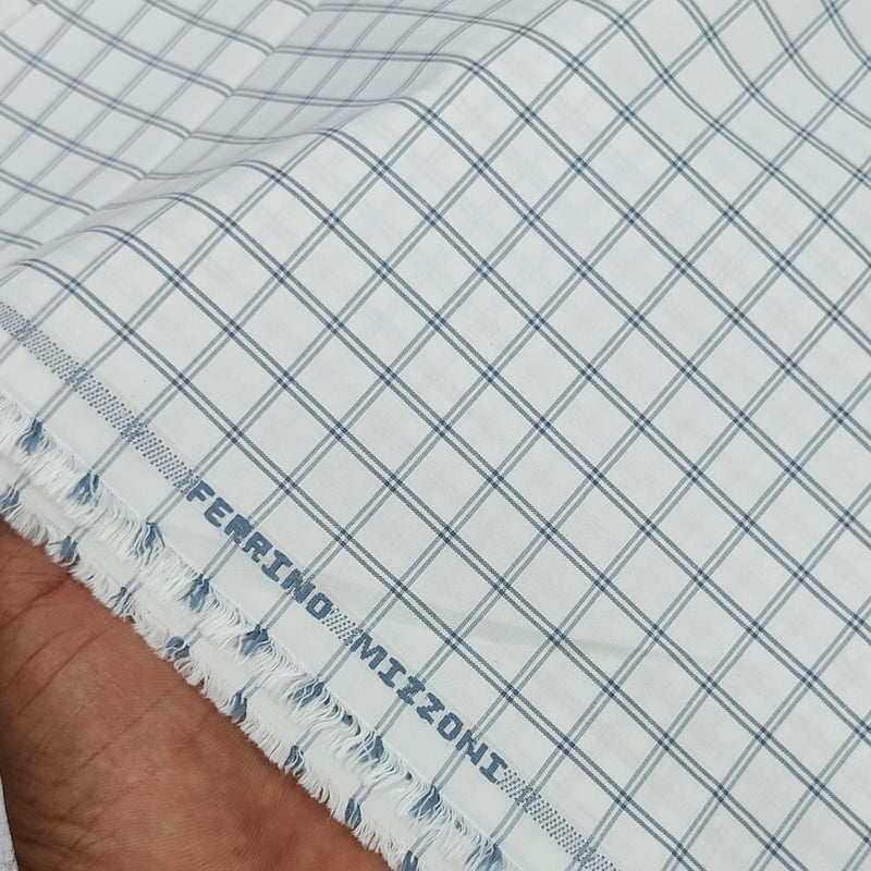 Shirt Fabric Ferrino Mizzoni  Poly Cotton Wrinkle Free Check Colour Grey N White