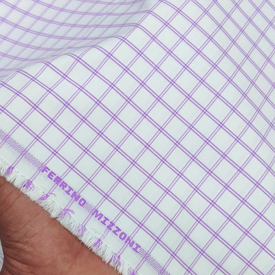 Shirt Fabric Ferrino Mizzoni  Poly Cotton Wrinkle Free Check Colour Lavender N White