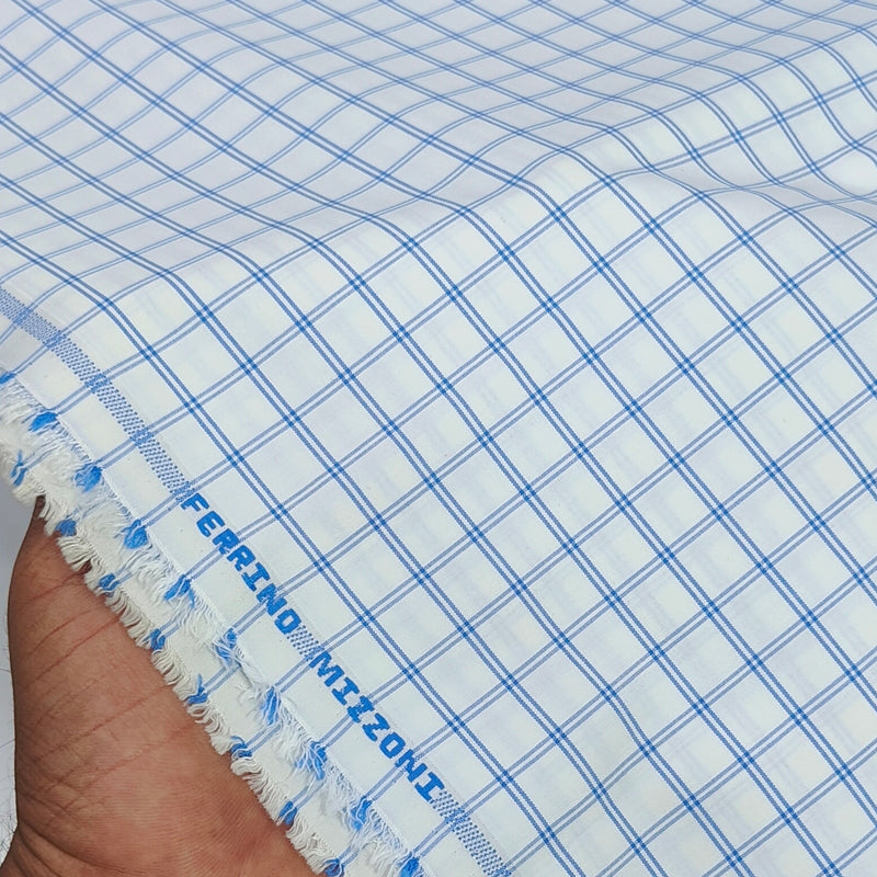Shirt Fabric Ferrino Mizzoni  Poly Cotton Wrinkle Free Check Colour Blue N White