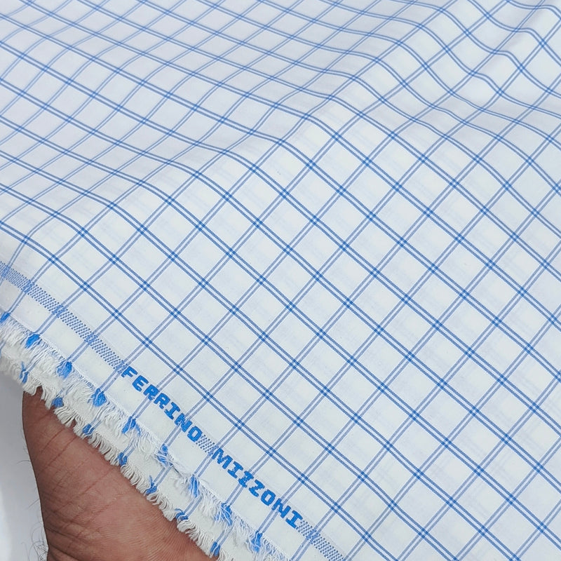 Shirt Fabric Ferrino Mizzoni  Poly Cotton Wrinkle Free Check Colour Blue N White