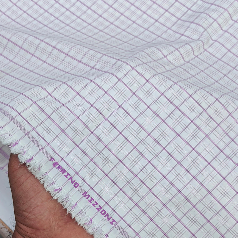 Shirt Fabric Ferrino Mizzoni  Poly Cotton Wrinkle Free Check Colour Ash Lavender