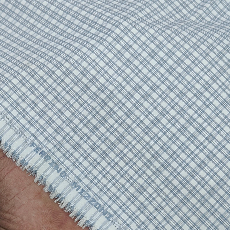 Shirt Fabric Ferrino Mizzoni  Poly Cotton Wrinkle Free Check Colour Grey N White