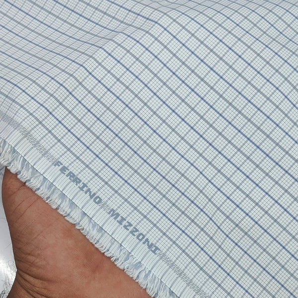 Shirt Fabric Ferrino Mizzoni  Poly Cotton Wrinkle Free Check Colour Blue N Grey