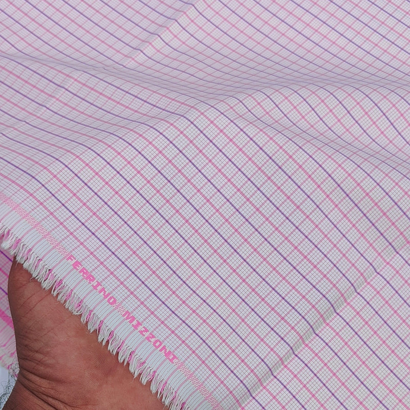 Shirt Fabric Ferrino Mizzoni  Poly Cotton Wrinkle Free Check Colour Light Pink