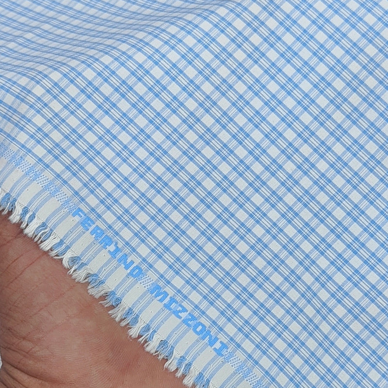 Shirt Fabric Ferrino Mizzoni  Poly Cotton Wrinkle Free Check Colour Blue N White