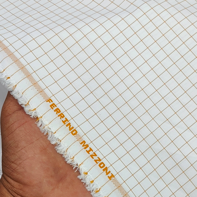 Shirt Fabric Ferrino Mizzoni  Poly Cotton Wrinkle Free Check Colour Brown