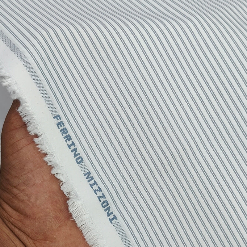 Shirt Fabric Ferrino Mizzoni  Poly Cotton Wrinkle Free Small Lining Colour Grey N White