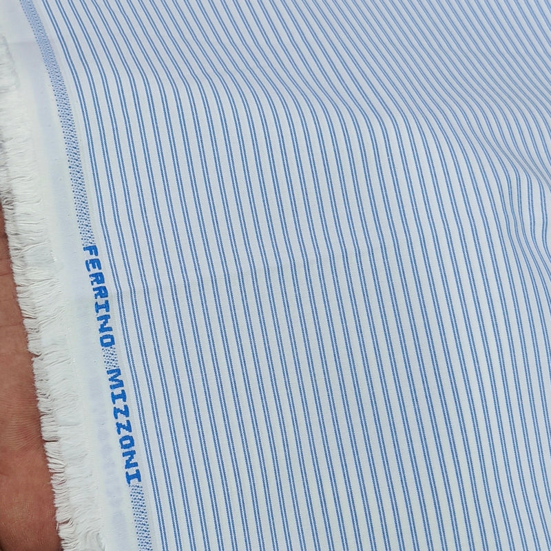 Shirt Fabric Ferrino Mizzoni  Poly Cotton Wrinkle Free Small Lining Colour Blue N White