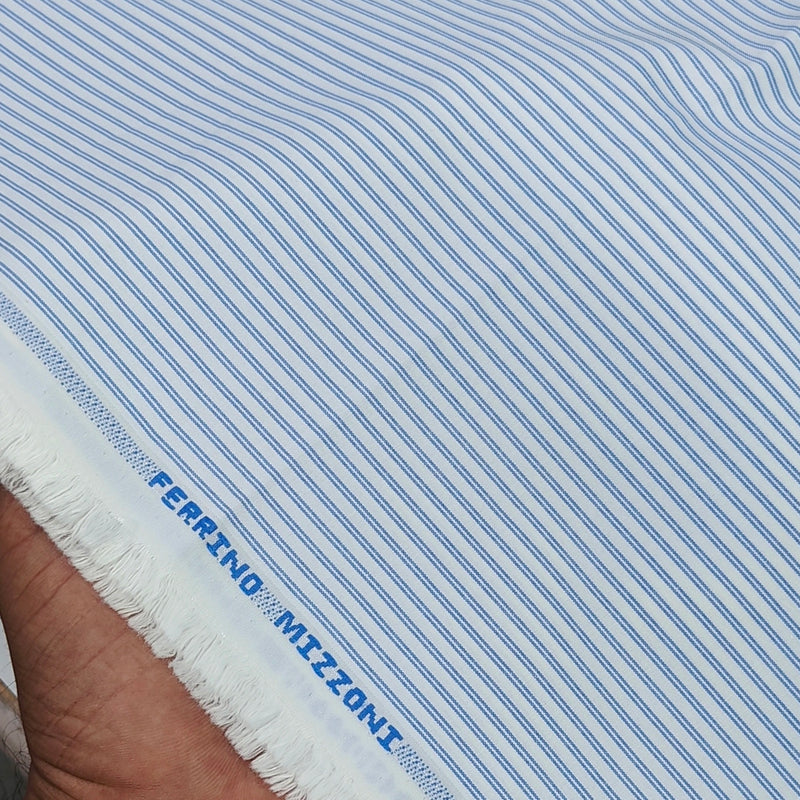 Shirt Fabric Ferrino Mizzoni  Poly Cotton Wrinkle Free Small Lining Colour Blue N White