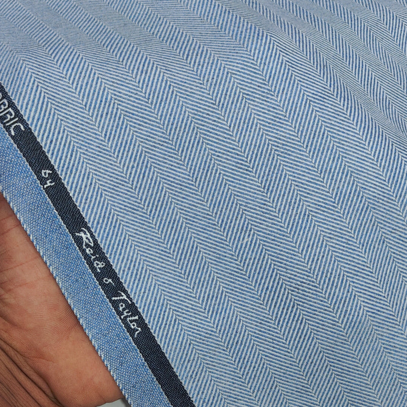 Blazer Fabric Reid N Taylor Wool Blended Herrinbone Colour Light Blue