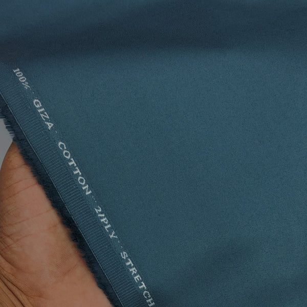 Trouser Fabric Donear Giza Cotton 2Ply Stretchable Plain Colour Teal Blue