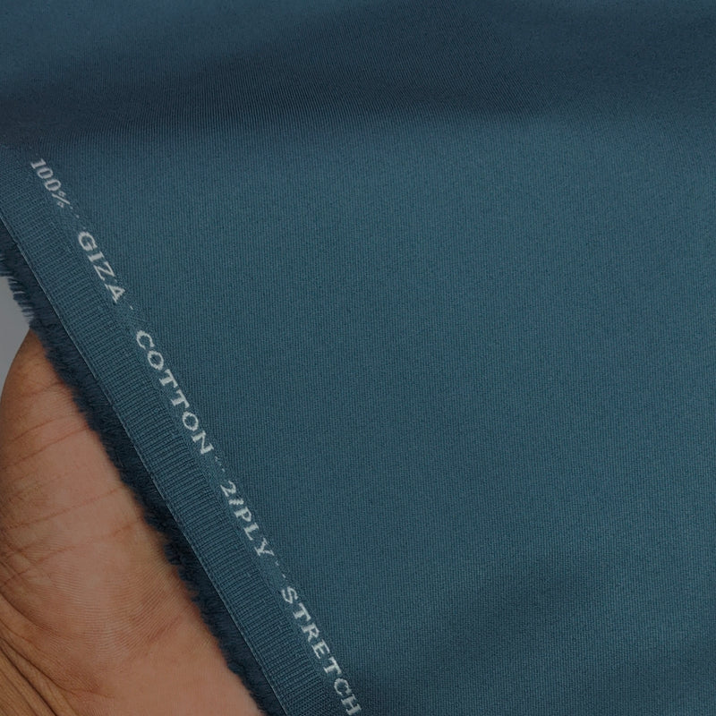 Trouser Fabric Donear Giza Cotton 2Ply Stretchable Plain Colour Teal Blue