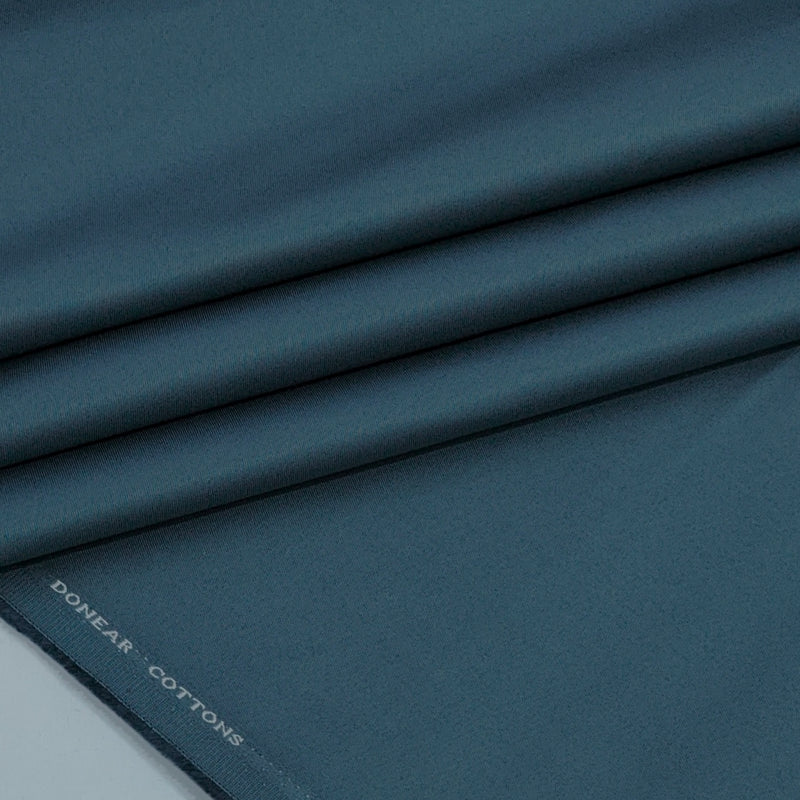 Trouser Fabric Donear Giza Cotton 2Ply Stretchable Plain Colour Teal Blue