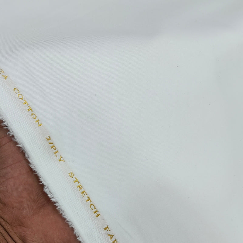 Trouser Fabric Donear Giza Cotton 2Ply Stretchable Plain Colour White