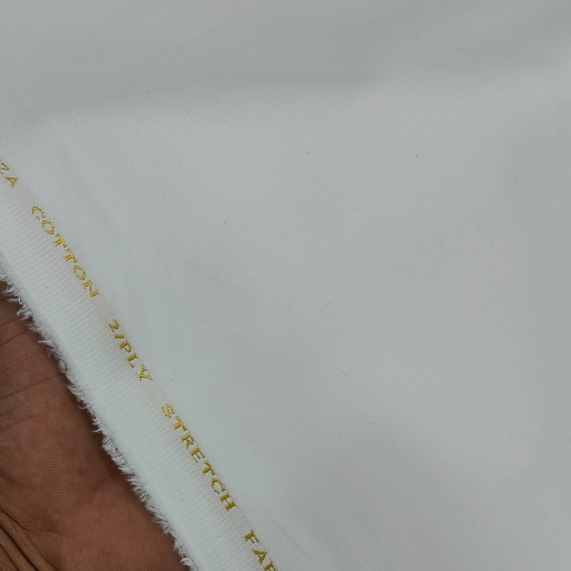Trouser Fabric Donear Giza Cotton 2Ply Stretchable Plain Colour Off White