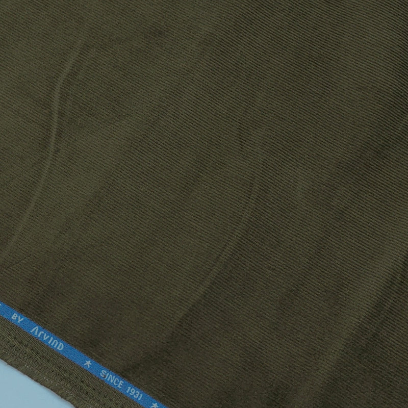 Arvind Cotton Stretch Corduroy Trouser Fabric Colour Army Green