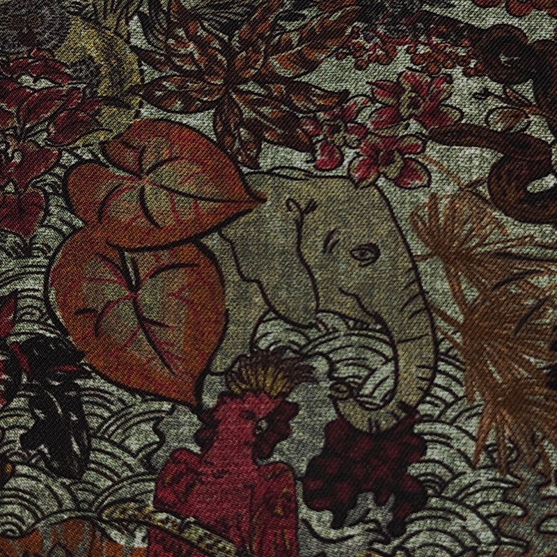 Shirt Fabric Raymond Regio Italia 100% Silk Digital Jungle Elephant Print Colour Mehandi Green