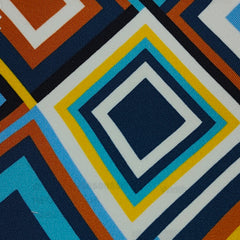 Shirt Fabric Raymond Regio Italia 100% Silk Digital retro geometric palette Printed Colour Navy Blue, Mustard Yellow, Burnt Orange, Sky Blue N White