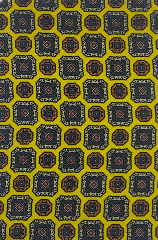 Shirt Fabric Raymond Regio Italia 100% Silk Digital Retro Geometric Palette Print Colour Mustered Yellow