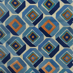 Shirt Fabric Raymond Regio Italia 100% Silk concentric diamond medallion Digital Print Colour Amber Gold, Steel Blue N Cream