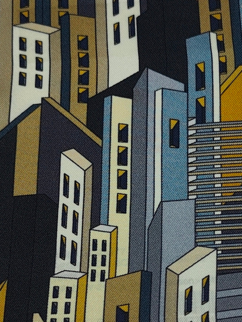 Shirt Fabric Raymond Regio Italia 100% Silk Digital building Printed Colour Dark blue and Black,goldan